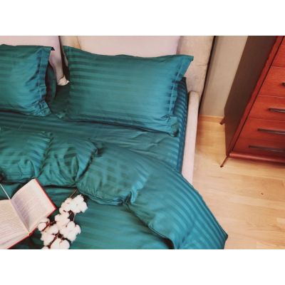 Комплект постільної білизни DEEP EMERALD 2/2см (Страйп сатин Преміум)